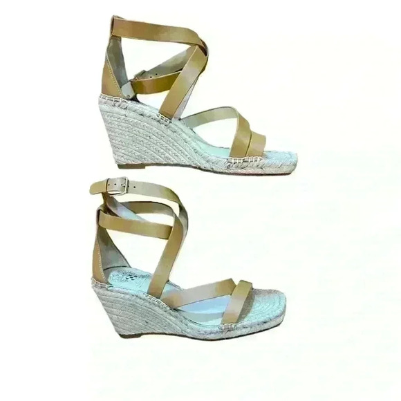 Vince Camuto Mesteria Espadrille Wedge Sandal Size 8.5 Tan Leather Strap Casual - Picture 9 of 14